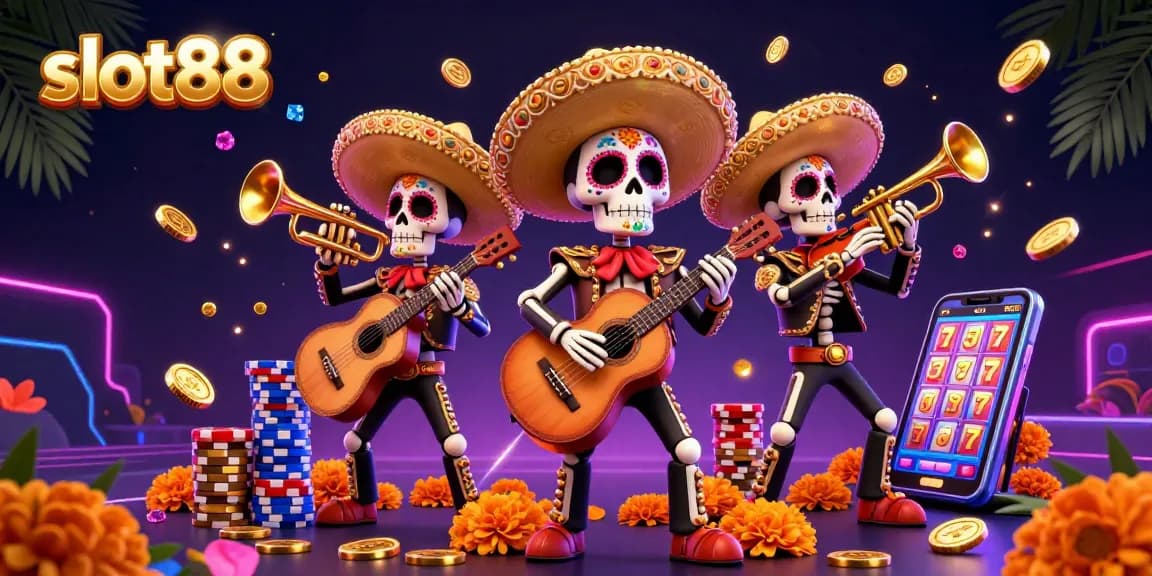 Experience exhilarating slot88 action with vibrant mariachis surrounded by coins and gameplay elements.