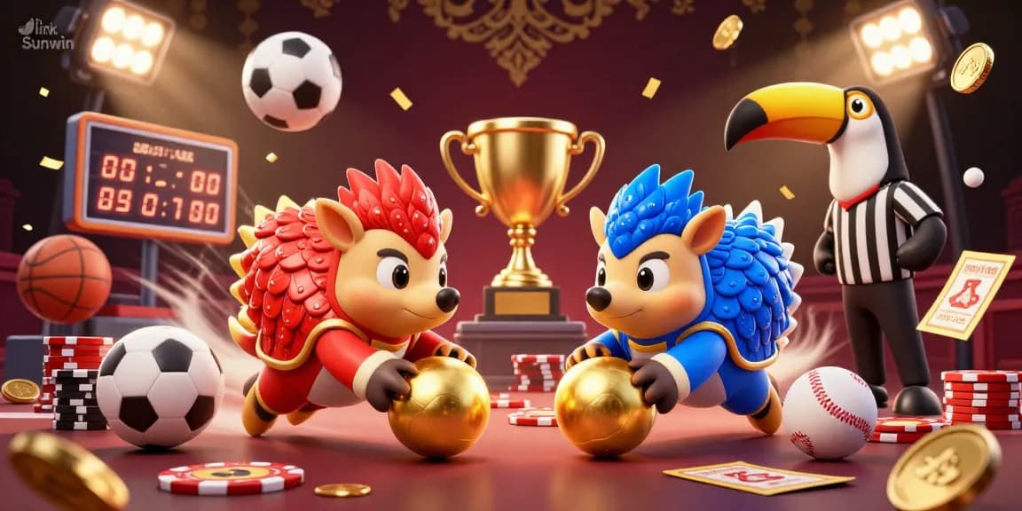 Engage with the immersive scene of Link Sunwin featuring pangolins competing in dynamic gambling action amidst vibrant casino elements.