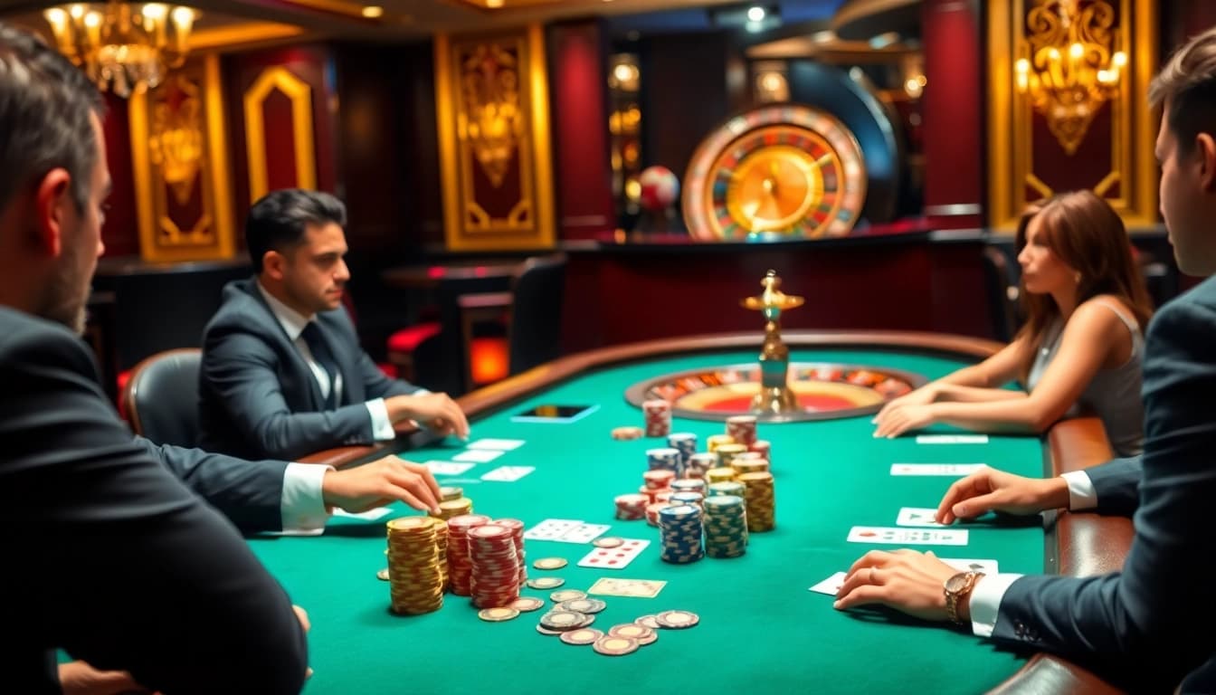 Experience thrilling gameplay at UU88 Casino featuring a vibrant poker table and exciting roulette.