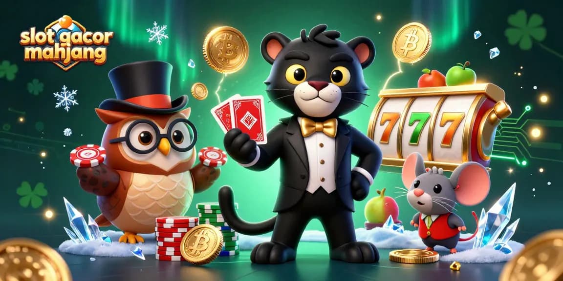 Experience thrilling wins with slot gacor mahjong as characters deal cards in a vibrant casino setting