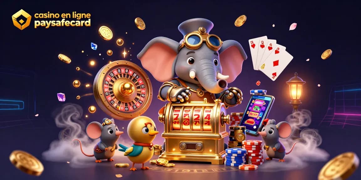 Jouez avec casino en ligne paysafecard et découvrez des gains avec des machines à sous en or et des piles de jetons.