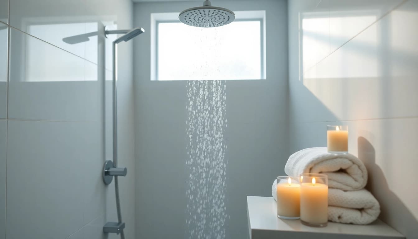 Experience the elegance of a modern shower uk design with luxurious features in a serene bathroom setting.