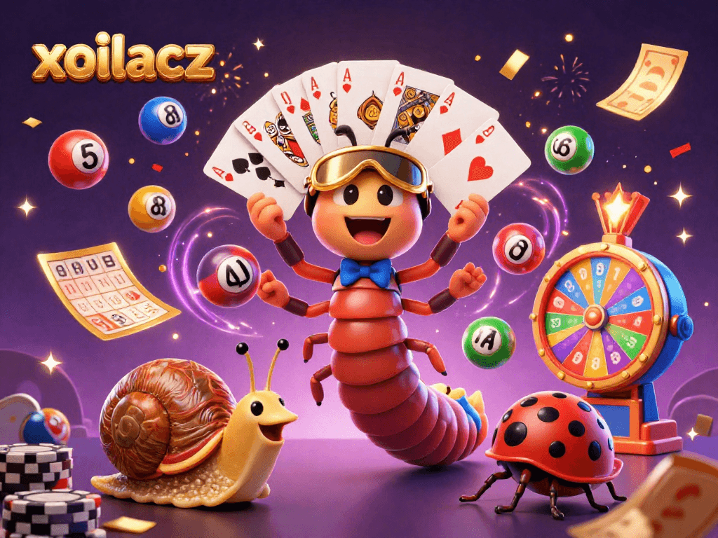 Experience the excitement of xoilacz with a lively 3D casino scene featuring colorful lottery elements.