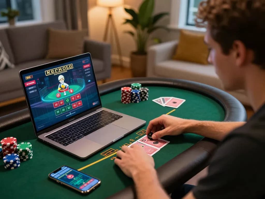Engaging scene of online gaming with casino senza licenza adm gameplay on laptop in cozy home
