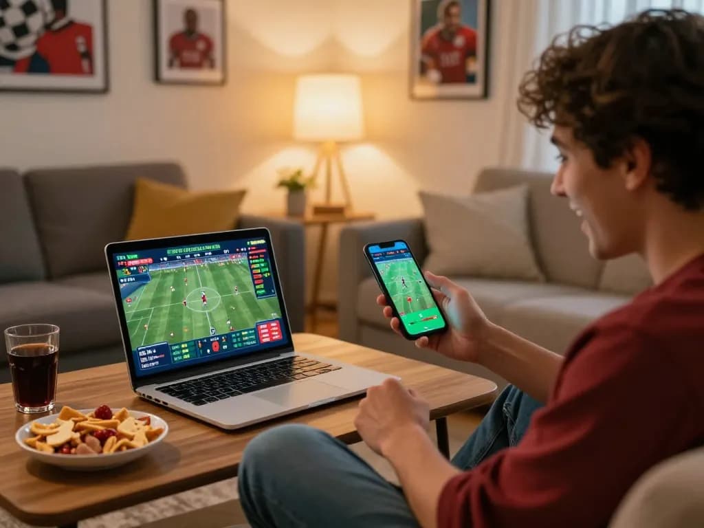 Excited user placing sports bets on 388bet app during a thrilling game.