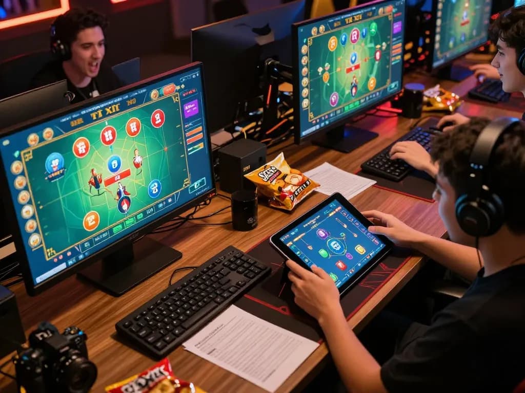Engaged player analyzing the app tài xỉu online uy tín during an intense gaming session on multiple devices.