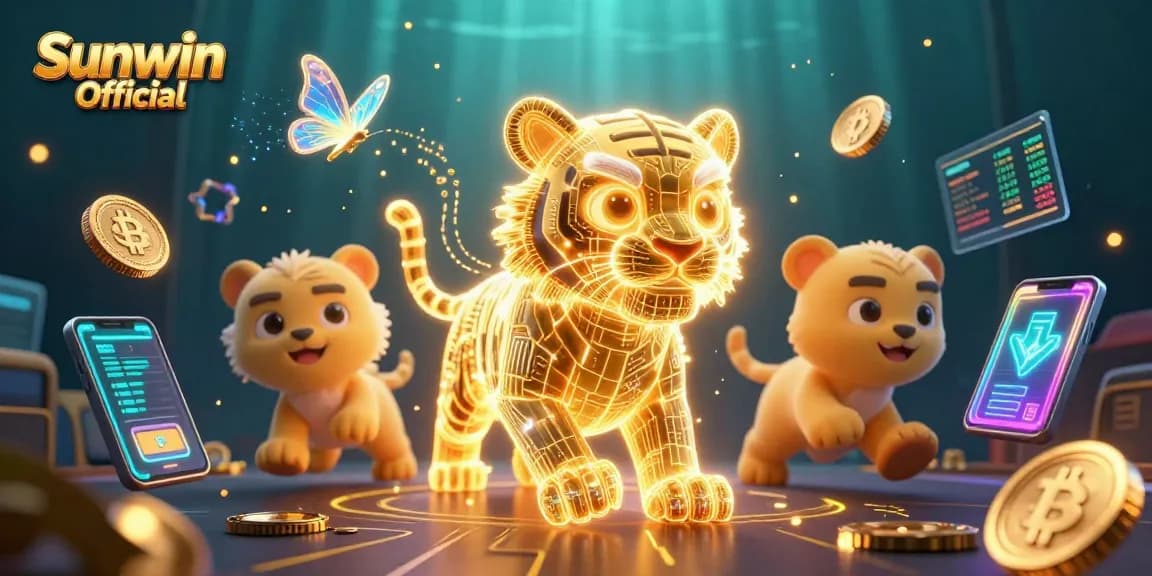 Win big with Sunwin Official's vibrant casino scene filled with digital energy and crypto elements.