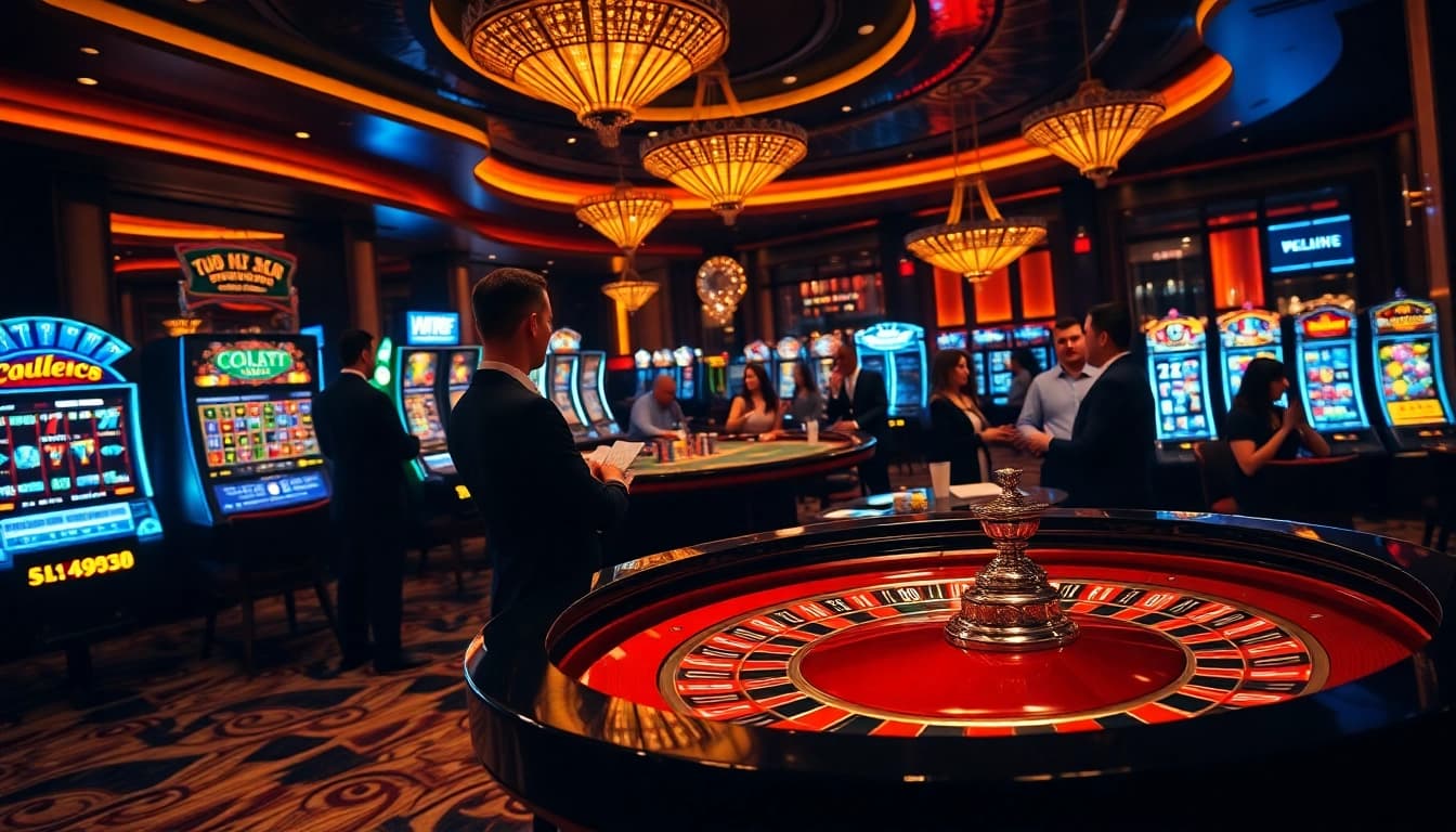 Scène captivante montrant l'excitation d'un "meilleur casino en ligne France" avec des joueurs à une table de roulette sophistiquée.