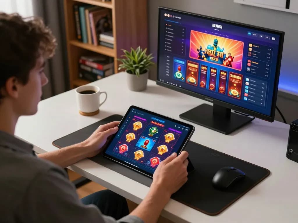 Engaging in mobile gambling with hitclubapk on a tablet in a cozy home setting