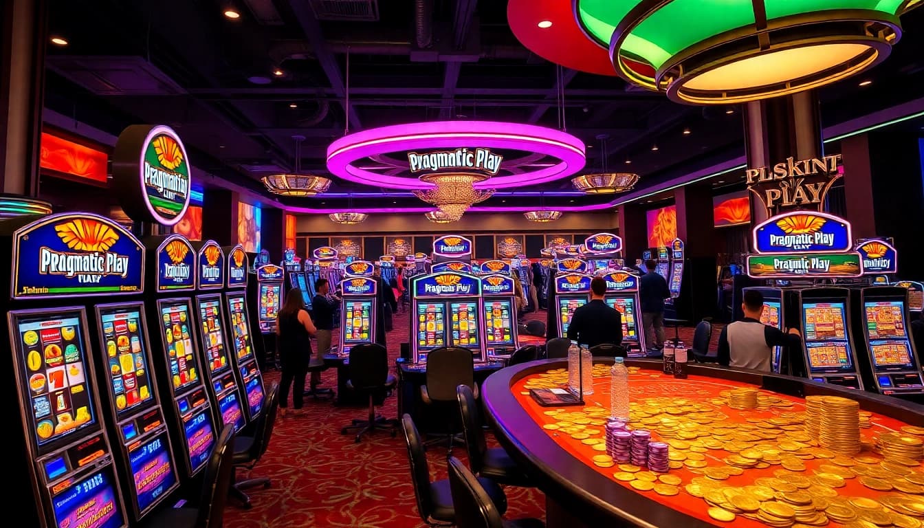 Players engaging with slot pragmatic play machines in a vibrant casino atmosphere.