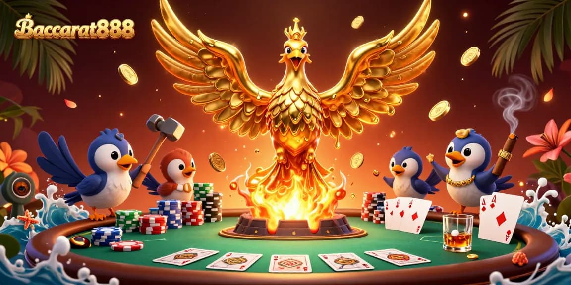 Engage with Baccarat888 as a molten phoenix emerges, embodying thrilling casino excitement.