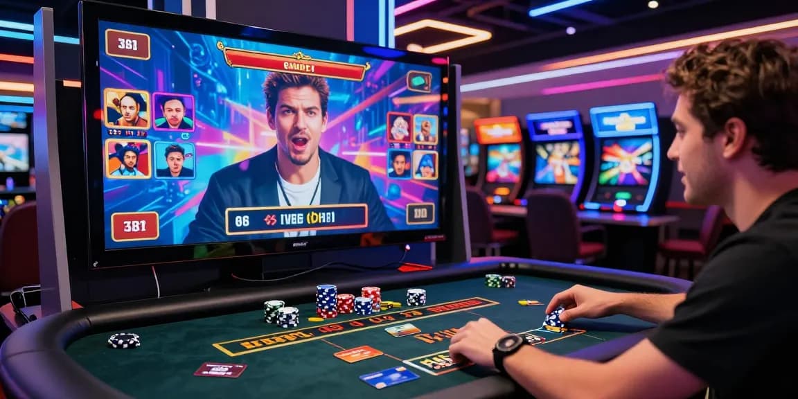 Excited player engaging at casinos that accept credit cards with vibrant gaming setup and live dealer.