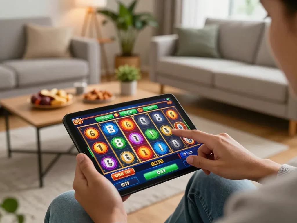 Engaging in a slot bet on a mobile app while relaxing at home