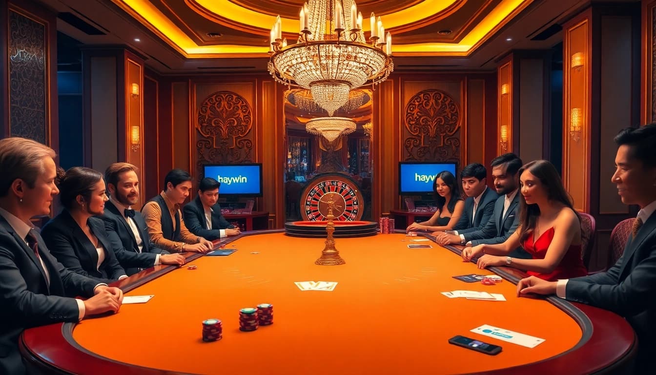 Play poker at hay.win featuring vibrant chips and a luxurious casino atmosphere