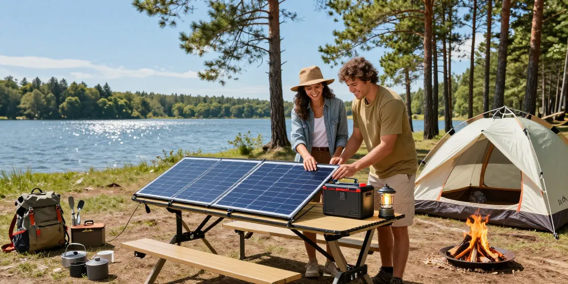 Foldable Solar Panel deployed at a campsite, showcasing renewable energy use for outdoor adventures