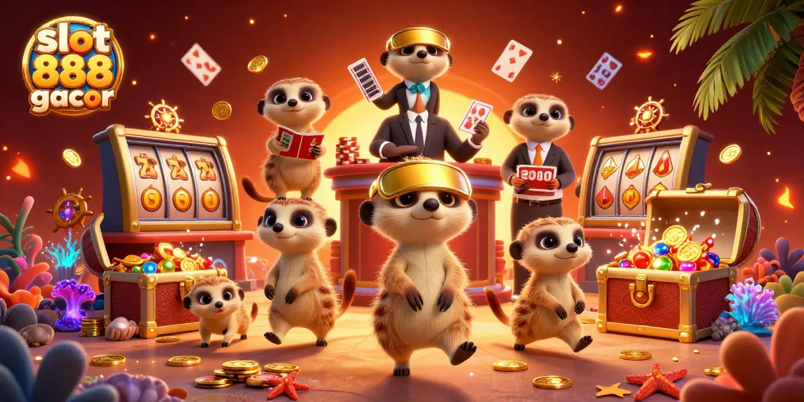 Experience thrilling gameplay with slot 888 gacor in a vibrant meerkat casino scene.
