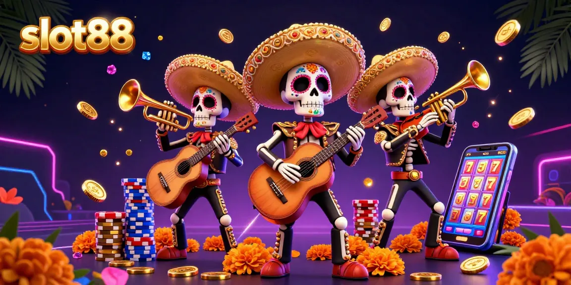 Experience exhilarating slot88 action with vibrant mariachis surrounded by coins and gameplay elements.