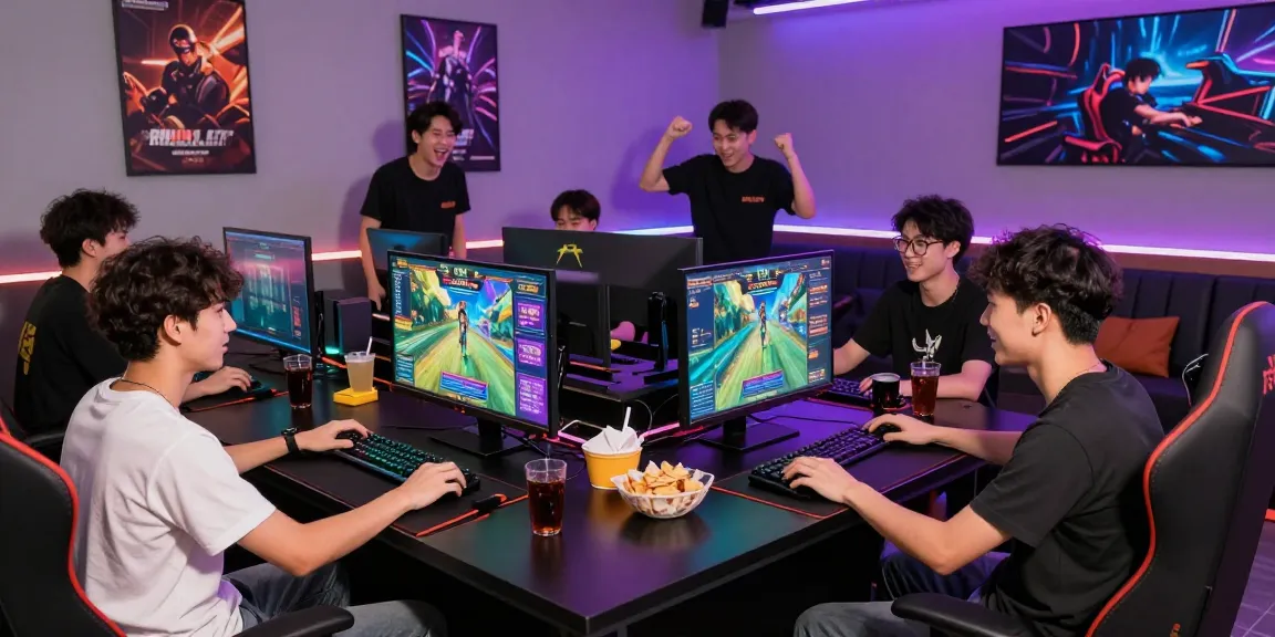Friends enjoying ROKOK88 RTP game in a vibrant gaming room atmosphere.