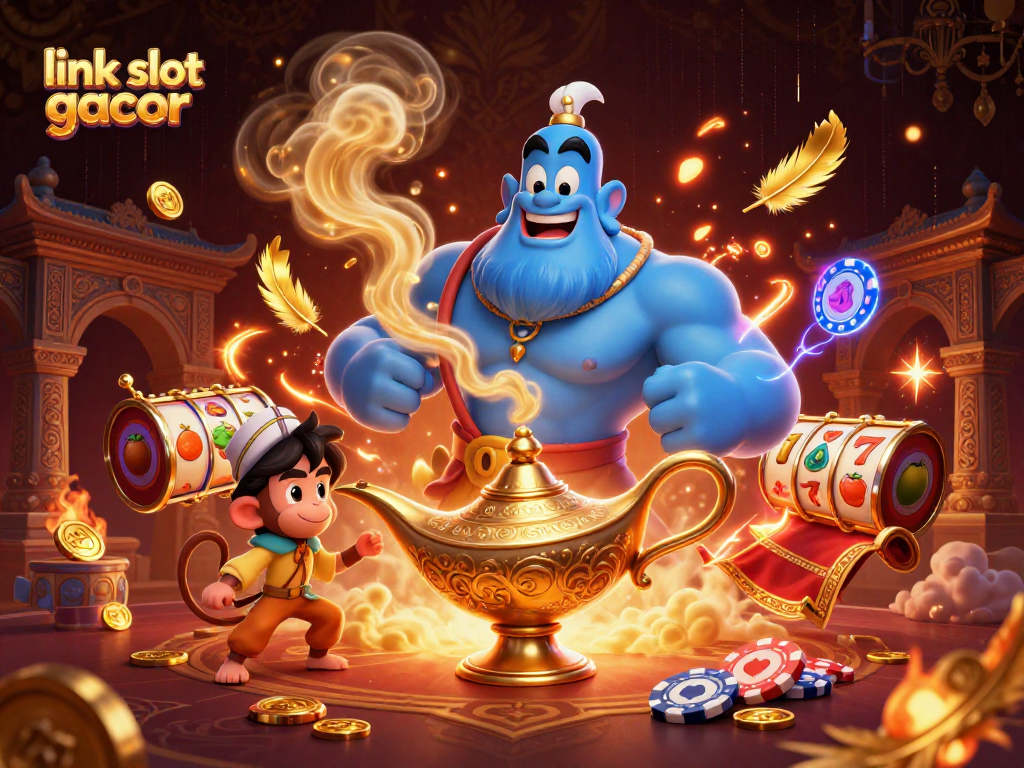 Spin the slots and win big with link slot gacor in this vibrant casino adventure illustration.