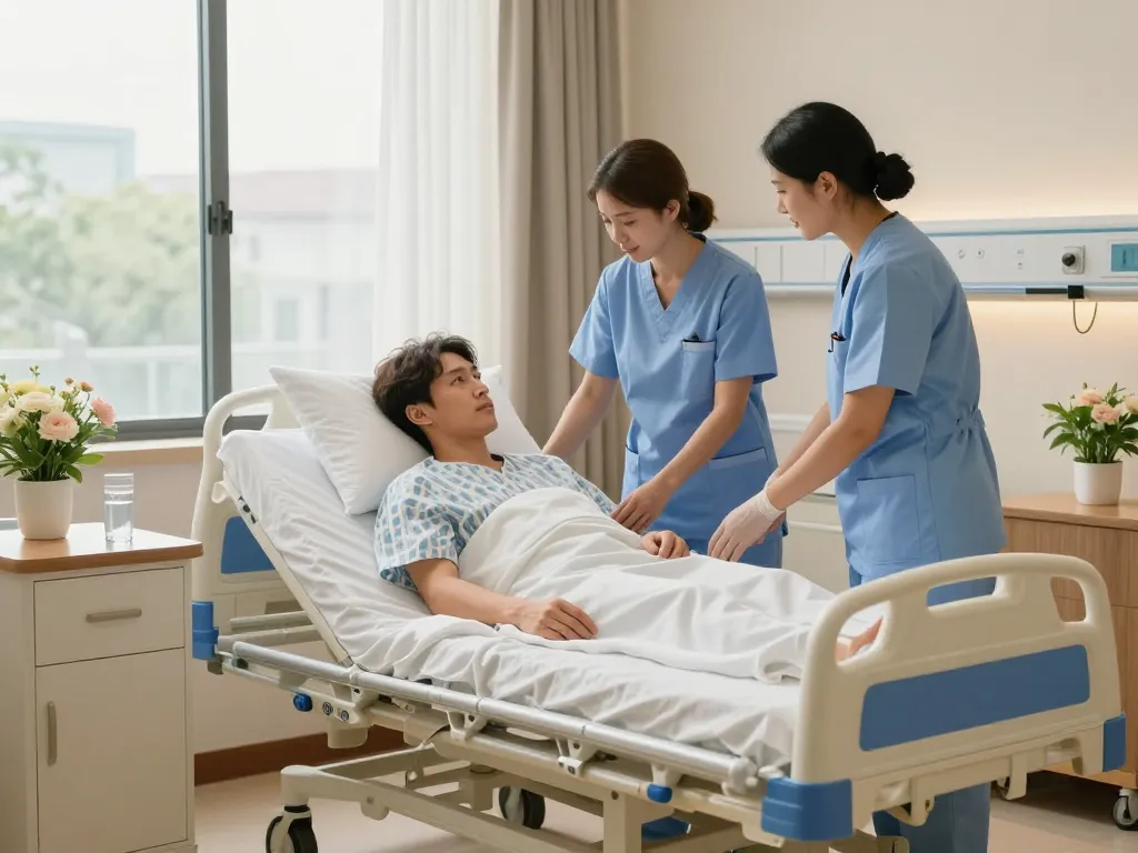 Comfortable giường bệnh nhân in a nurturing hospital setting with medical staff caring for a patient.
