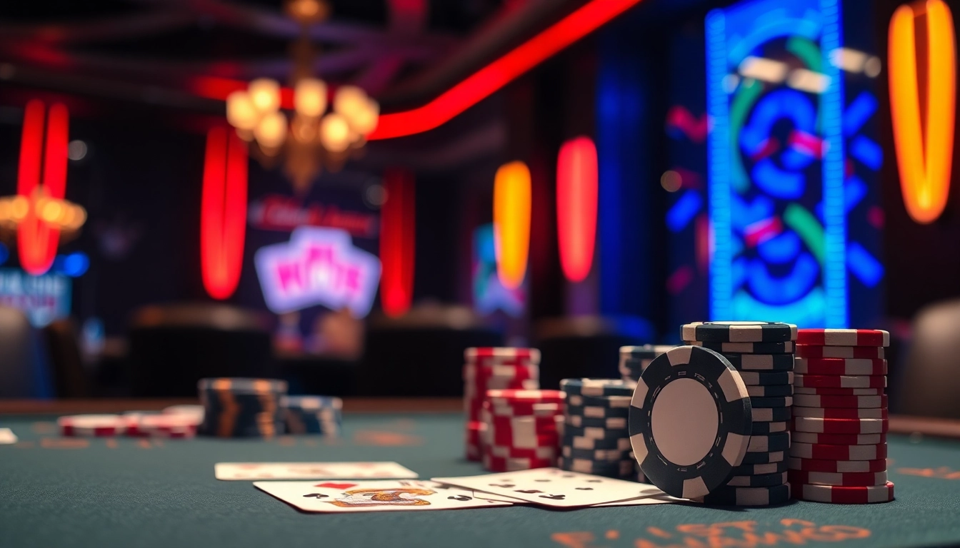 pakde4d menampilkan suasana kasino dengan chip poker dan kartu yang mengesankan.