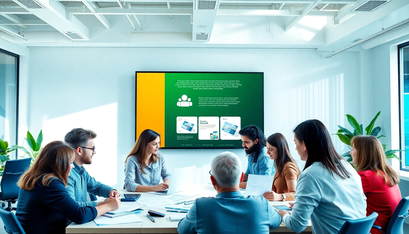 Werbeagentur team brainstorming ideas in a modern office environment.