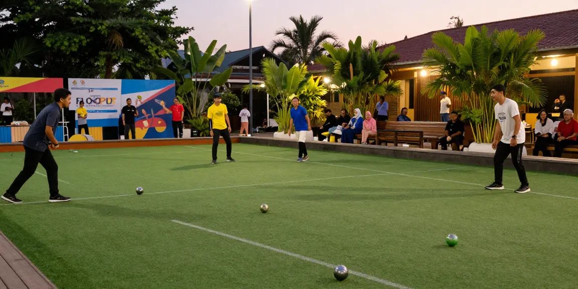 Aktivitas olahraga petanque oleh FOPI Kota Makassar, fopikotamakassar.org menampilkan suasana pertandingan yang penuh semangat.