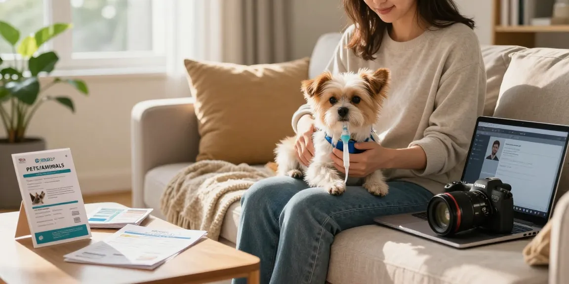 Providing pet oxygen rental pricing information with a cozy home setup for pet owners.