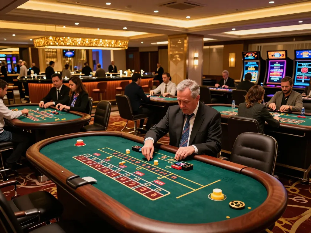 Players engaged in thrilling gameplay at 8kbetbh casino tables featuring blackjack and roulette.