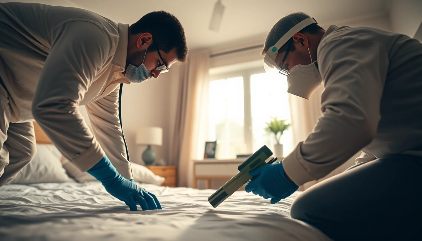 local bed bug exterminators conducting a thorough bed inspection with professional tools
