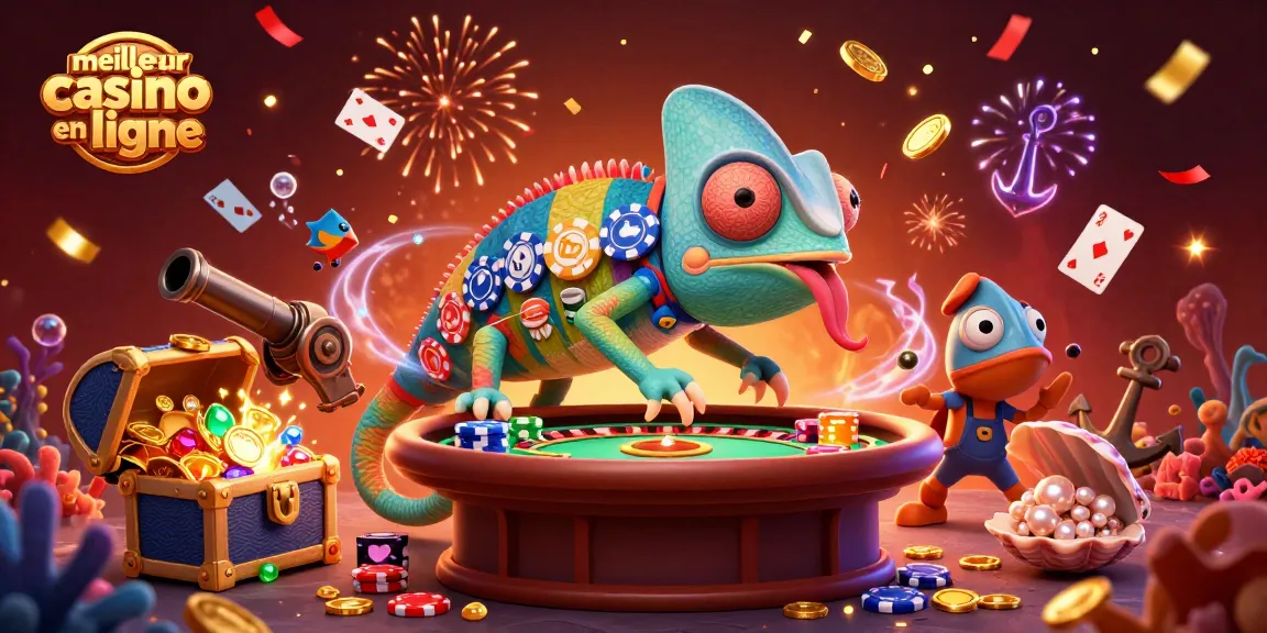 Découvrez le meilleur casino en ligne animé par un caméléon géant, entouré de trésors brillants.