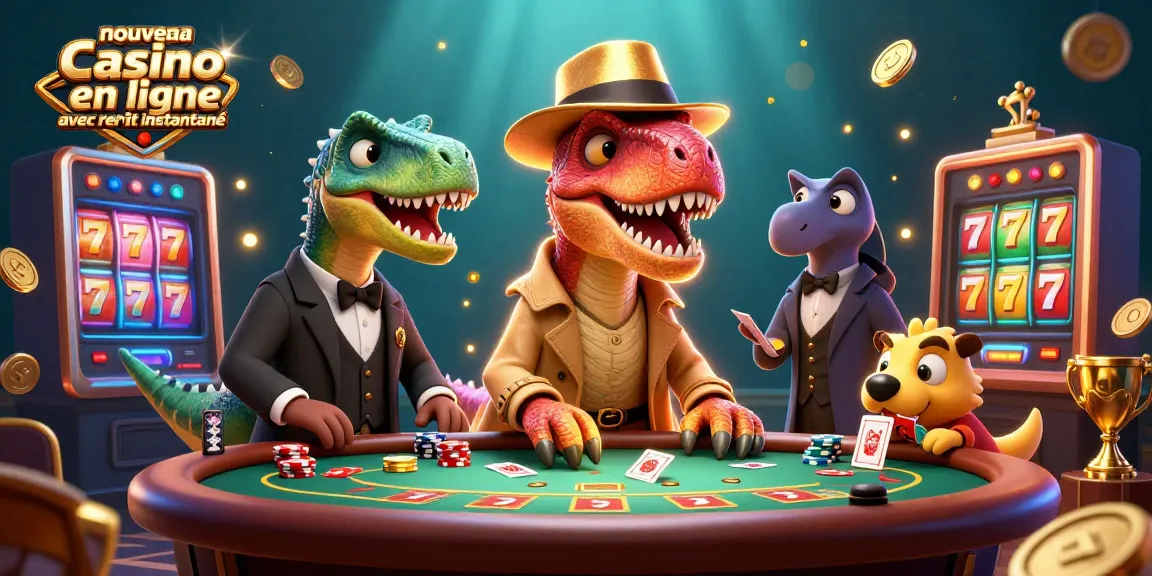 Retirez vos gains rapidement avec un nouveau casino en ligne avec retrait instantané, illustré ici par un vélociraptor à une table de blackjack.