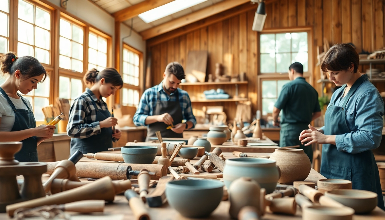 Learn about craft training programs in a lively workshop featuring artisans at work.