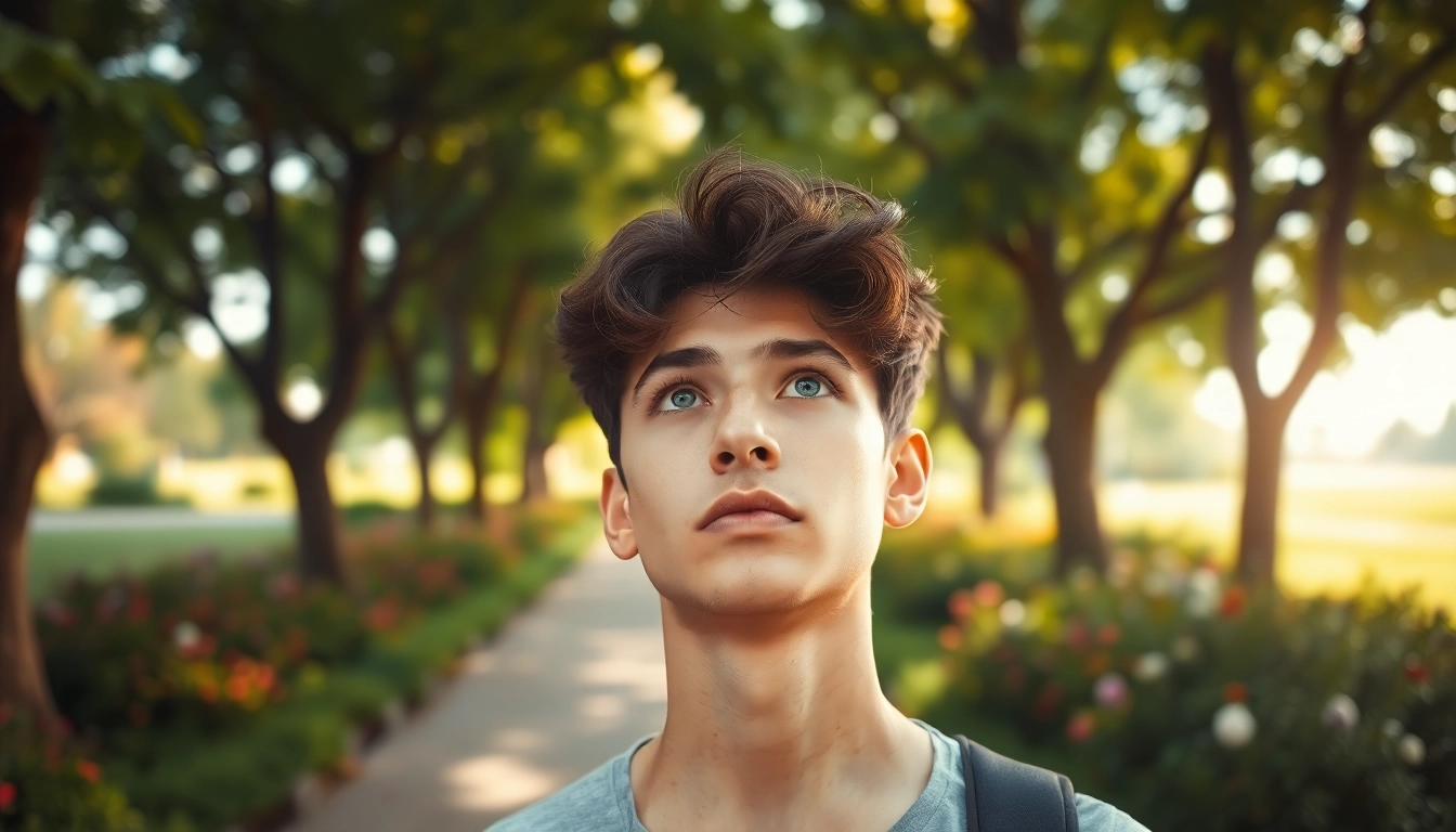 Find my true calling depicted through a young adult contemplating their future in a tranquil park.