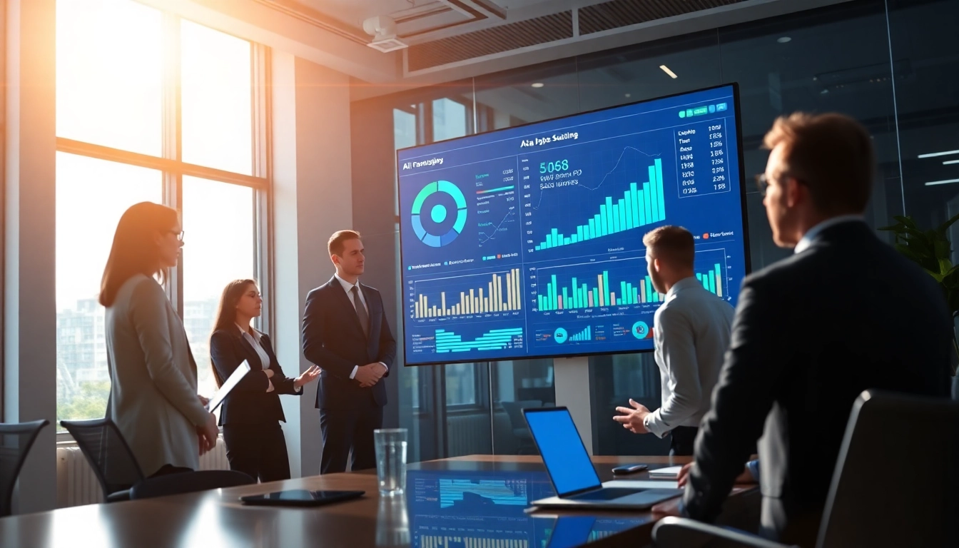 Utilize AI for competitor analysis with innovative data tools in a collaborative office setting.