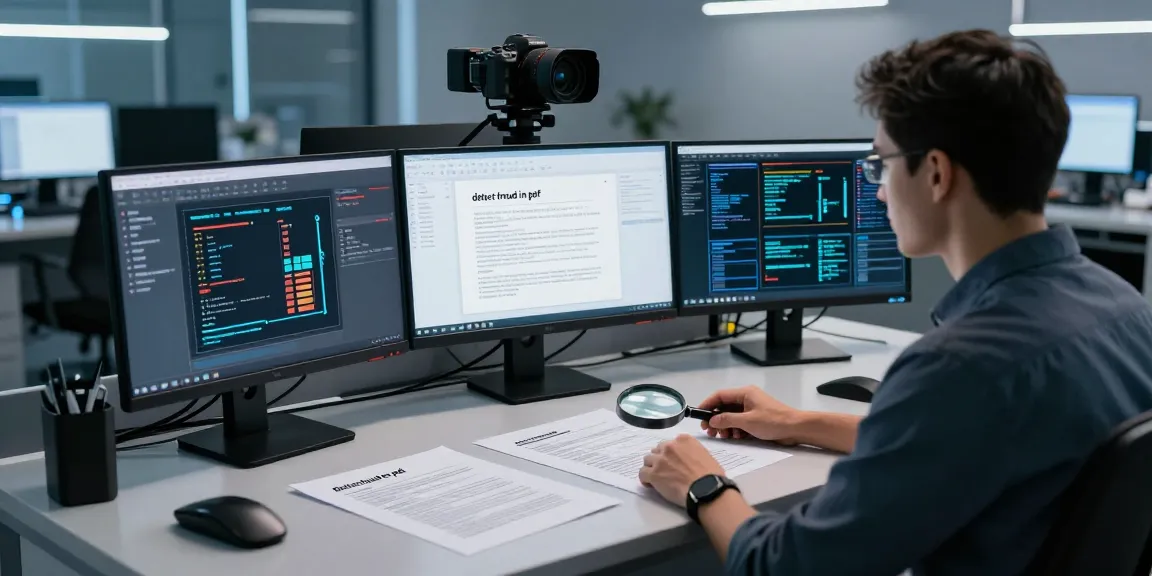 Detect fraud in PDF analysis with advanced AI technology in a modern digital forensics lab.