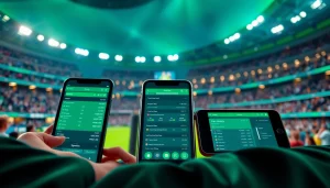 Engaging mobile devices showcasing sports betting sites India with dynamic stadium backdrop.