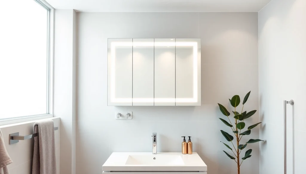 Erlebe einen eleganten spiegelschrank led mit moderner Beleuchtung im Badezimmer.