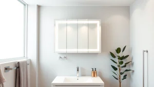 Erlebe einen eleganten spiegelschrank led mit moderner Beleuchtung im Badezimmer.