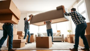 Best Toronto Movers lifting furniture with teamwork in a bright living room.
