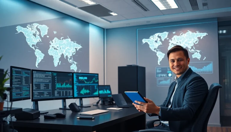Visual representation of best cloud mining technologies in a modern office setting, showcasing innovation and data analysis.