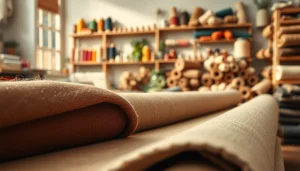 Katoen stoffen in een artisanale werkplaats met rijke, natuurlijke kleuren en texturen.