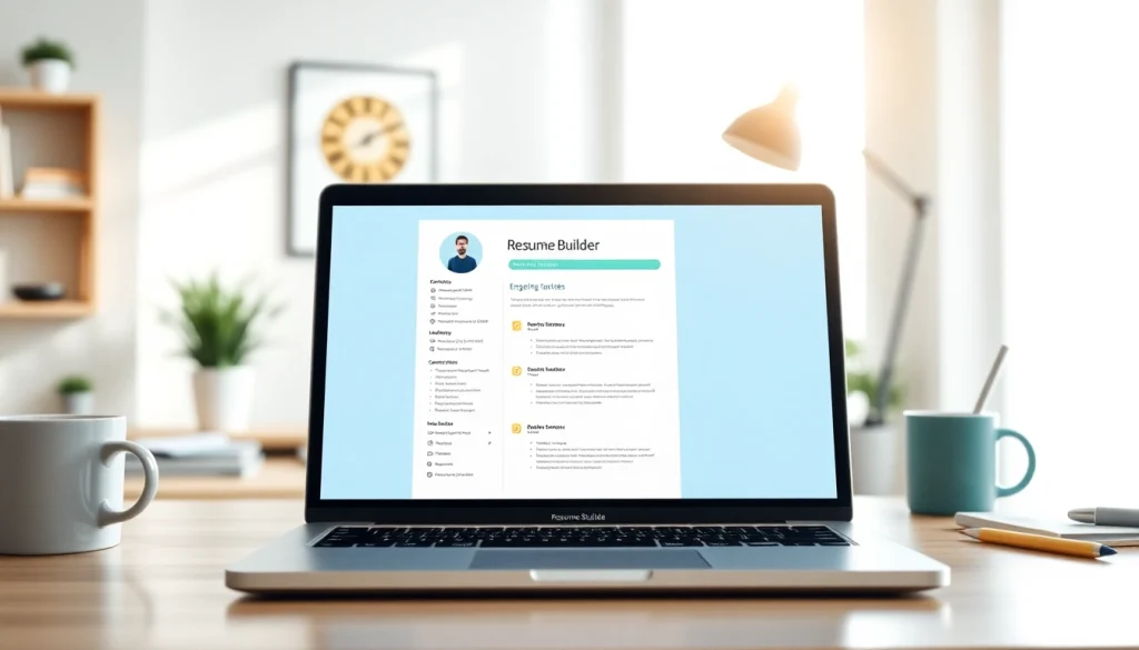 Engaging workspace featuring a professional Resume Builder on a laptop.