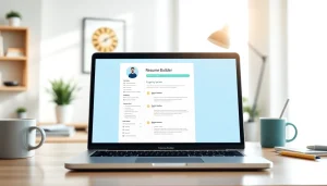 Engaging workspace featuring a professional Resume Builder on a laptop.