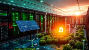 Bitcoin cloud mining in a sustainable, eco-friendly data center with renewable energy sources.