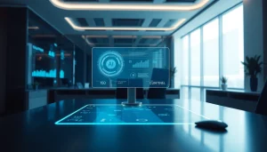 Gemini 3 Pro showcased in a futuristic workspace with holographic technology.