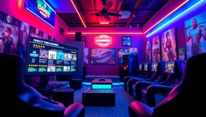 Engaging scene of video game reviews and ratings displayed in a modern gaming lounge.