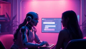 Engaging NSFW AI chat interaction between a user and a digital character in a cozy, ambient setting.