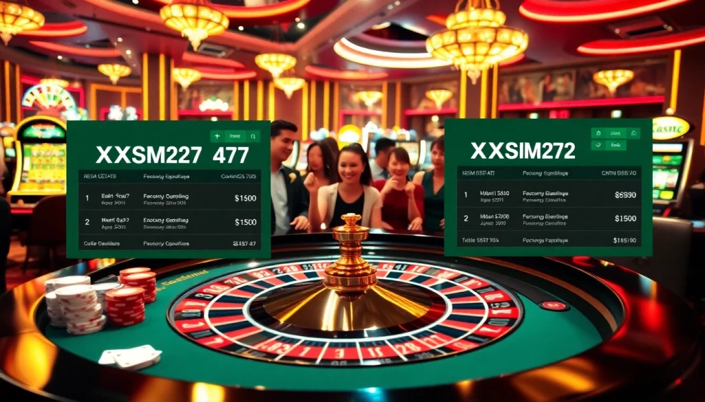 XSMB247 players enjoying a thrilling game at a vibrant roulette table in a luxurious casino environment.