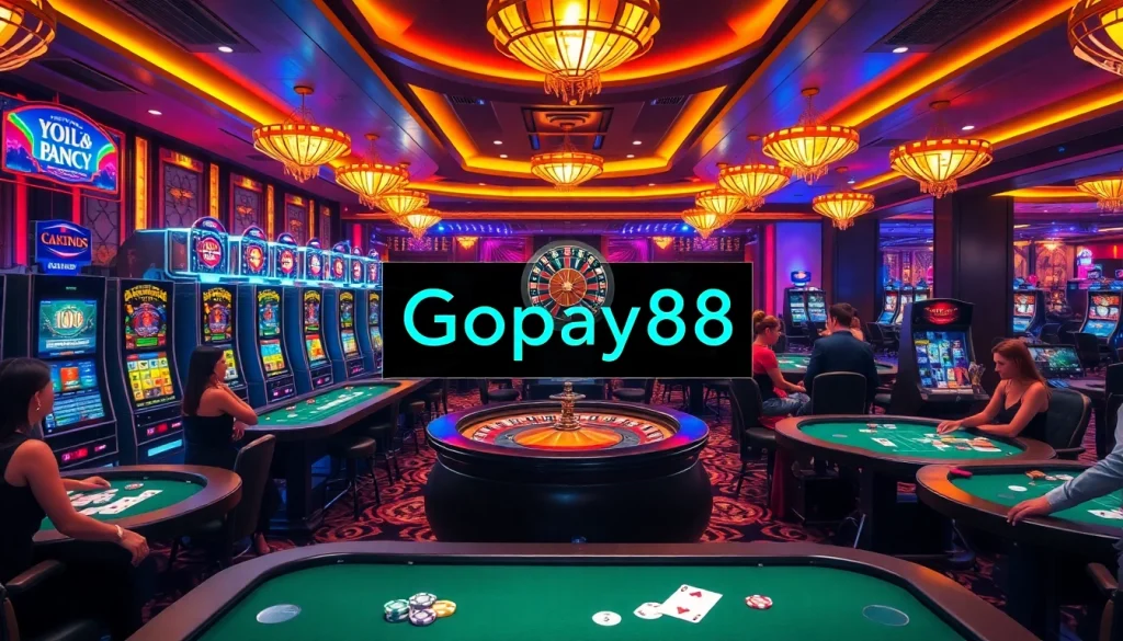 Players enjoying the thrill of Gopay88 at modern casino tables filled with excitement and luxury.